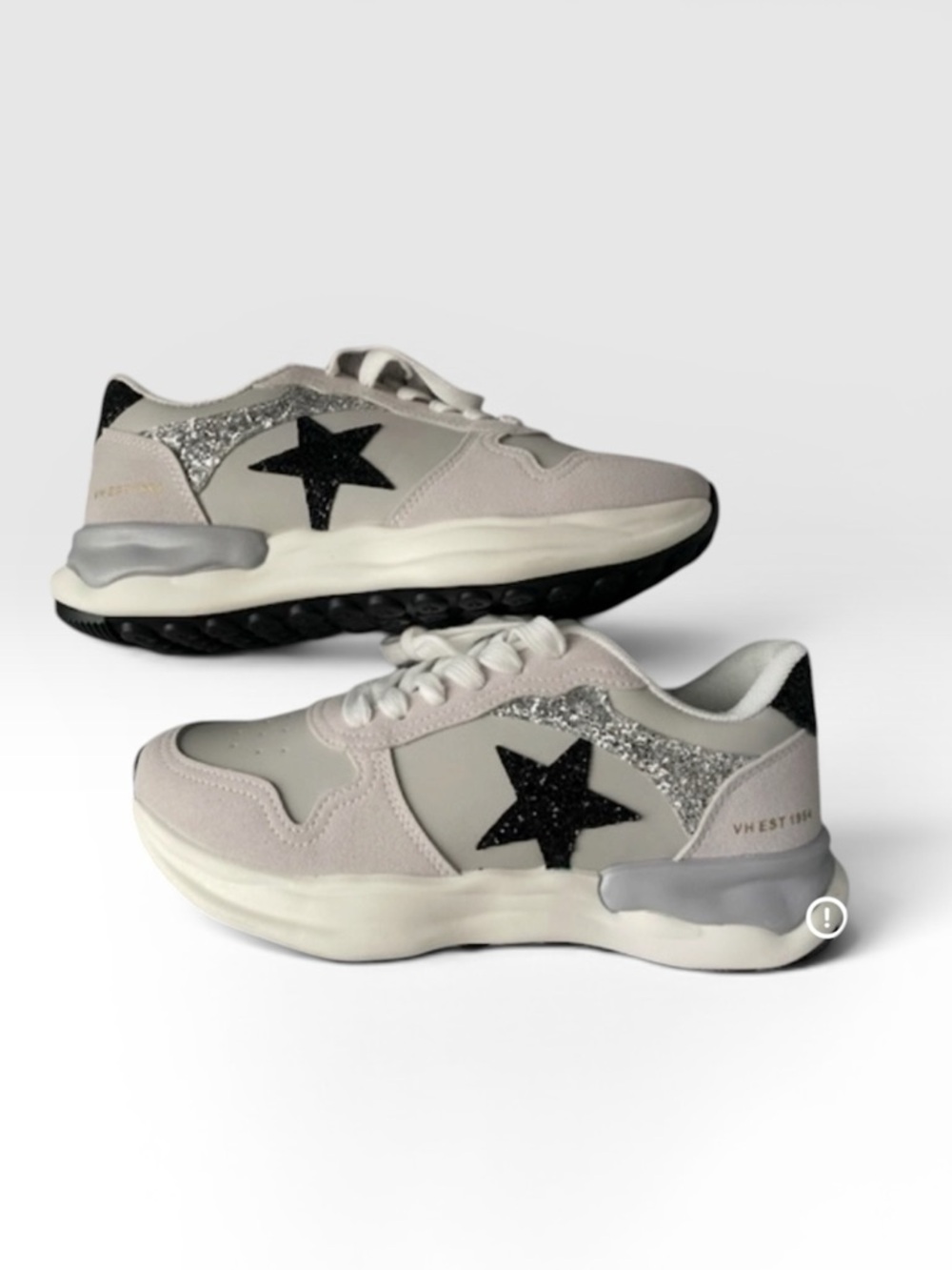 Vintage Havana Run Glitter Star Sneaker Silver Black Grey Comfortable Sz 8 New